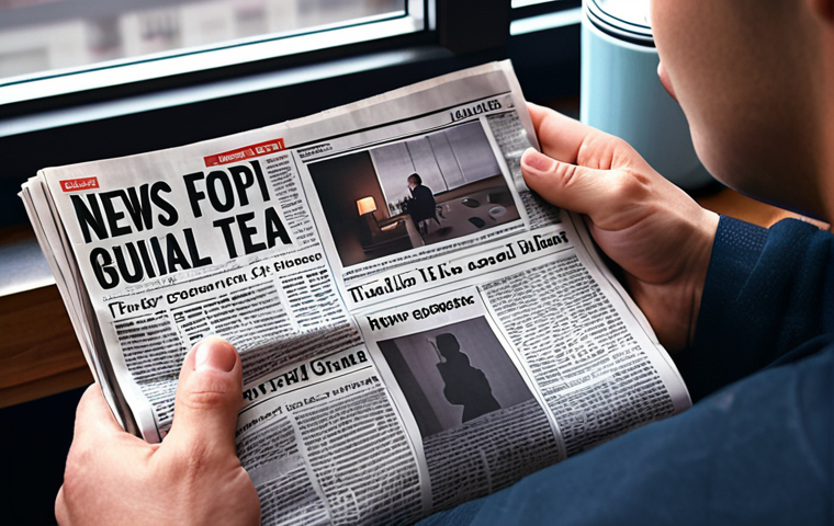 **A person reading a newspaper with a cup of tea in the morning, with a modern smartphone displaying news headlines in the background. The scene should illustrate the contrast between traditional and digital media consumption.**