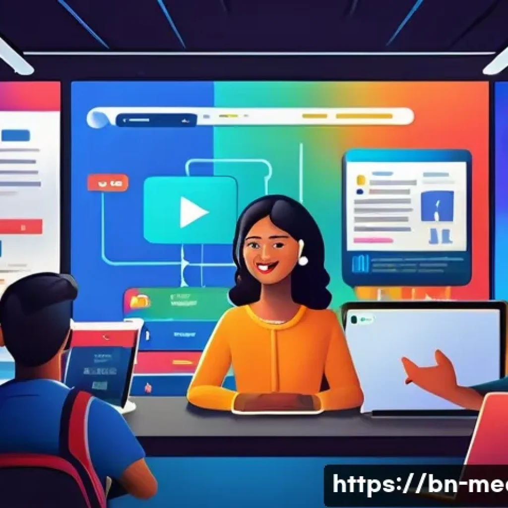 미디어 산업의 혁신적 변화 - A vibrant digital newsroom scene featuring diverse Bengali media consumers using smartphones and lap...
