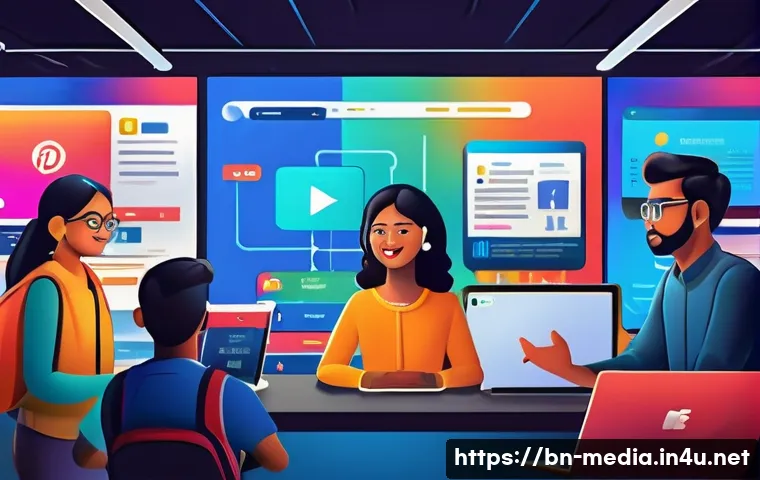 미디어 산업의 혁신적 변화 - A vibrant digital newsroom scene featuring diverse Bengali media consumers using smartphones and lap...